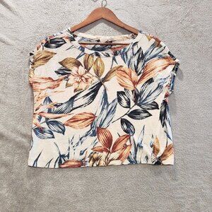 C&C California Womens White Tropical Floral Linen Crop Top Size Small Oversized